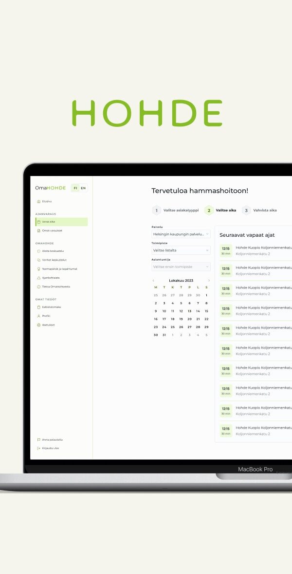 OmaHohteen ajanvarausnäkymä
